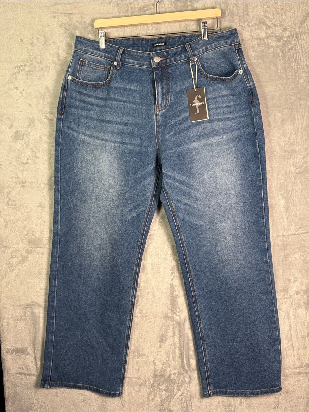 NWT New Flamingals Medium Wash Dark Stitch Wide Leg Jeans Size 3XL